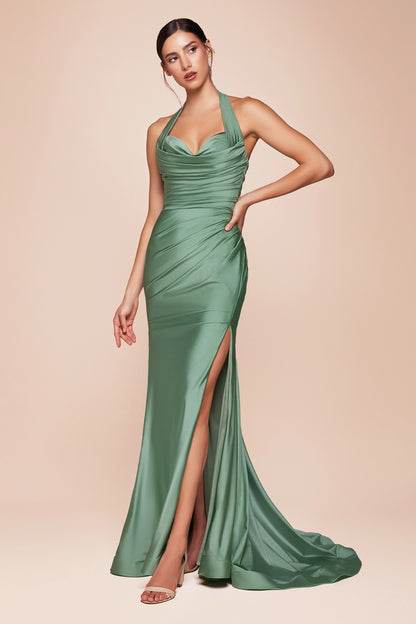 Stetch Satin Halter Fitted Dress by Cinderella Divine