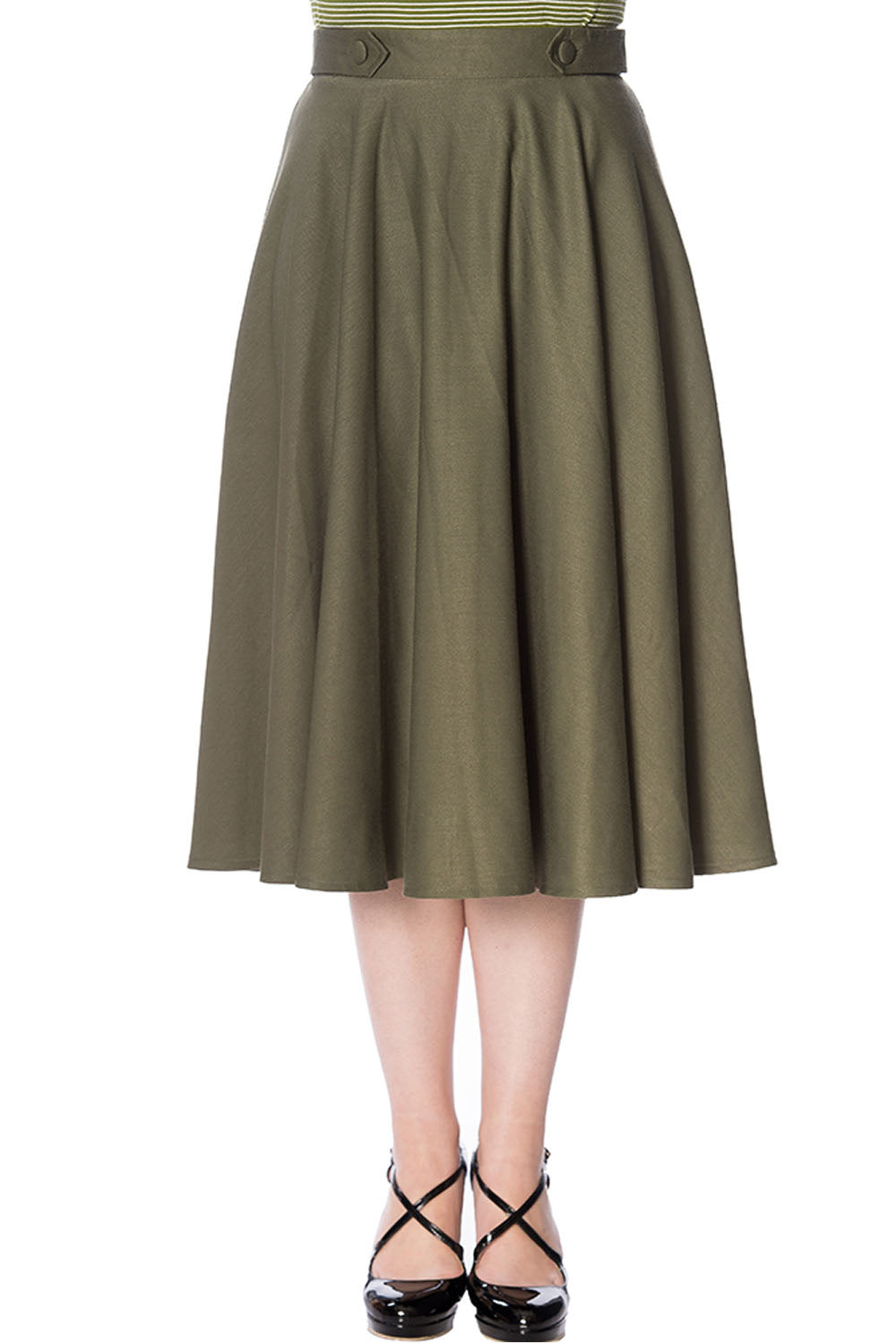 Di Di 50s Olive Green Swing Skirt by Banned Retro