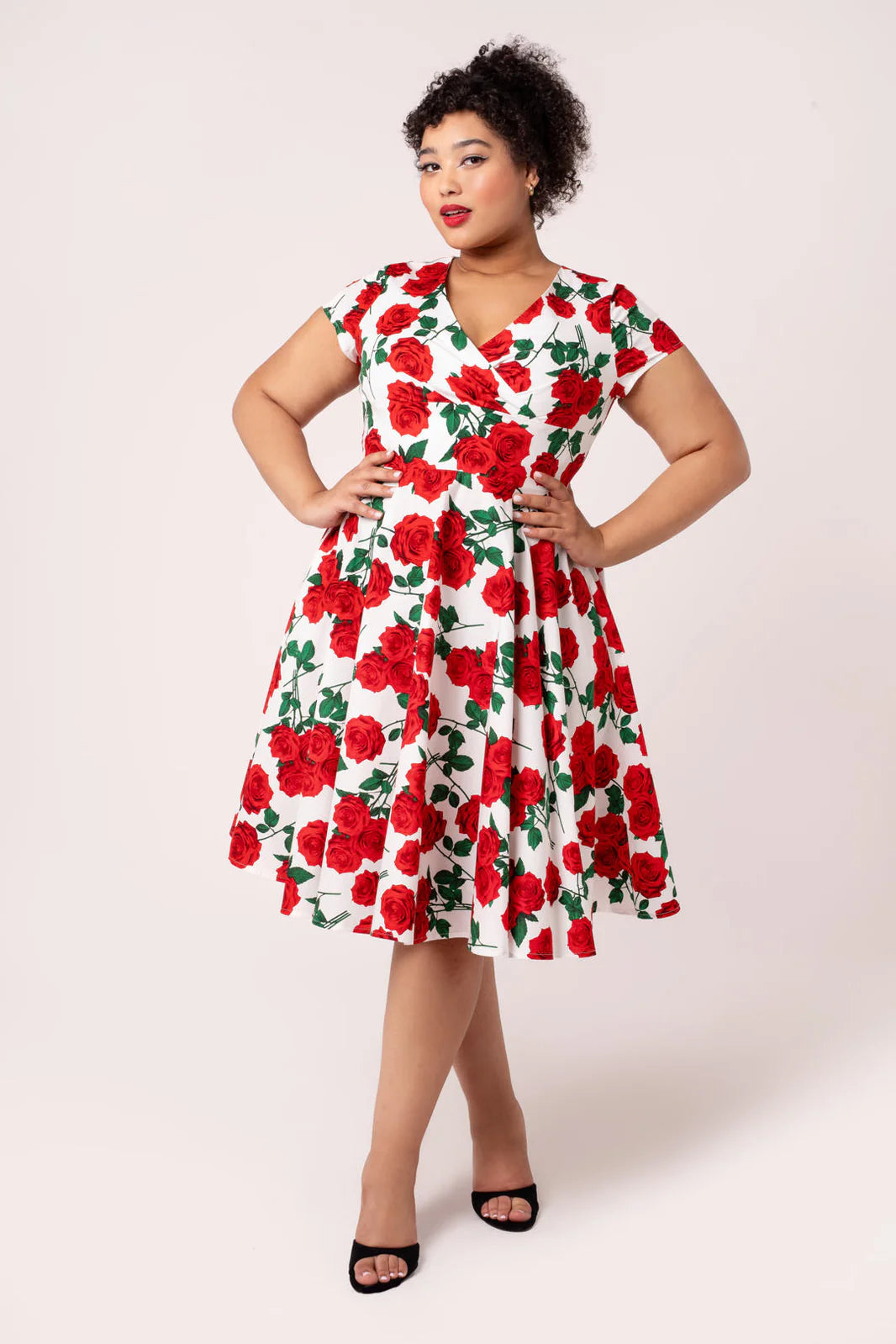 Dolce Vita Rose Print 1950s Cotton Dress with Pockets by Hell Bunny - Lemonie Boutique