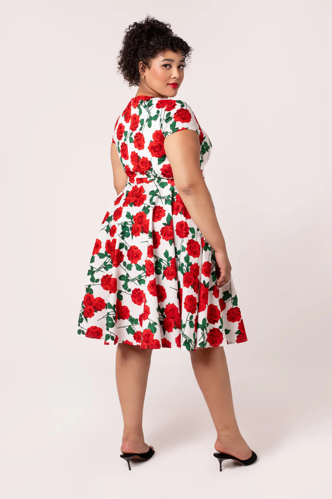 Dolce Vita Rose Print 1950s Cotton Dress with Pockets by Hell Bunny - Lemonie Boutique