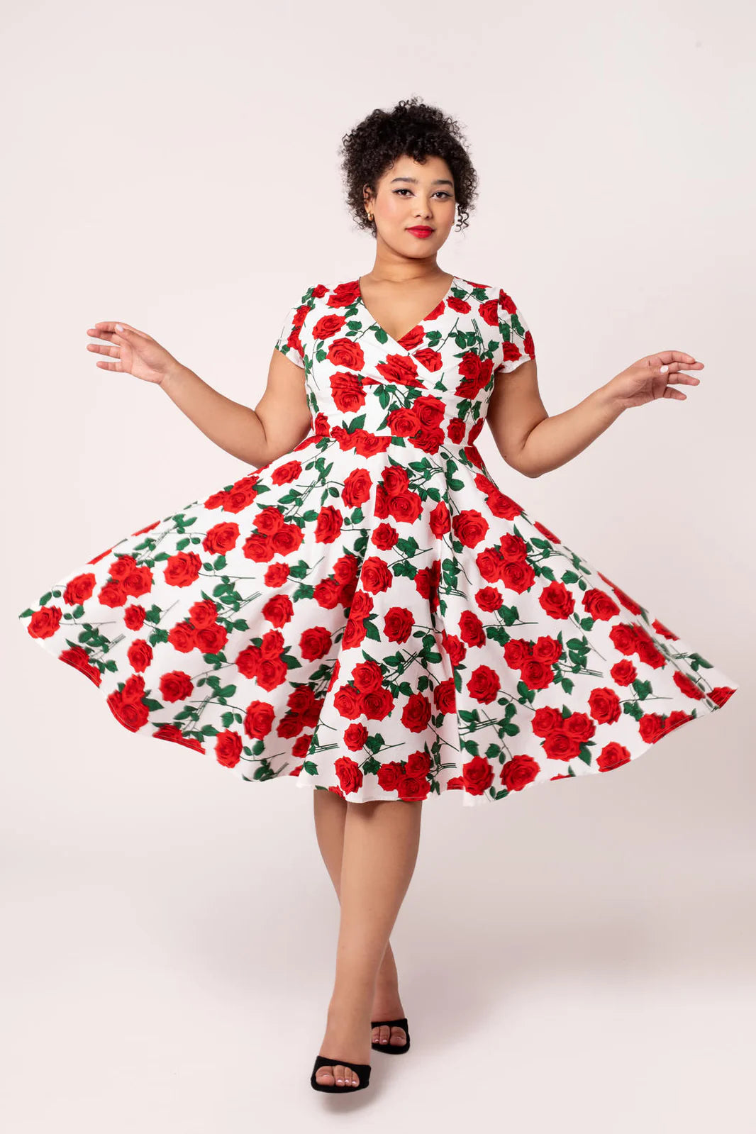 Dolce Vita Rose Print 1950s Cotton Dress with Pockets by Hell Bunny - Lemonie Boutique