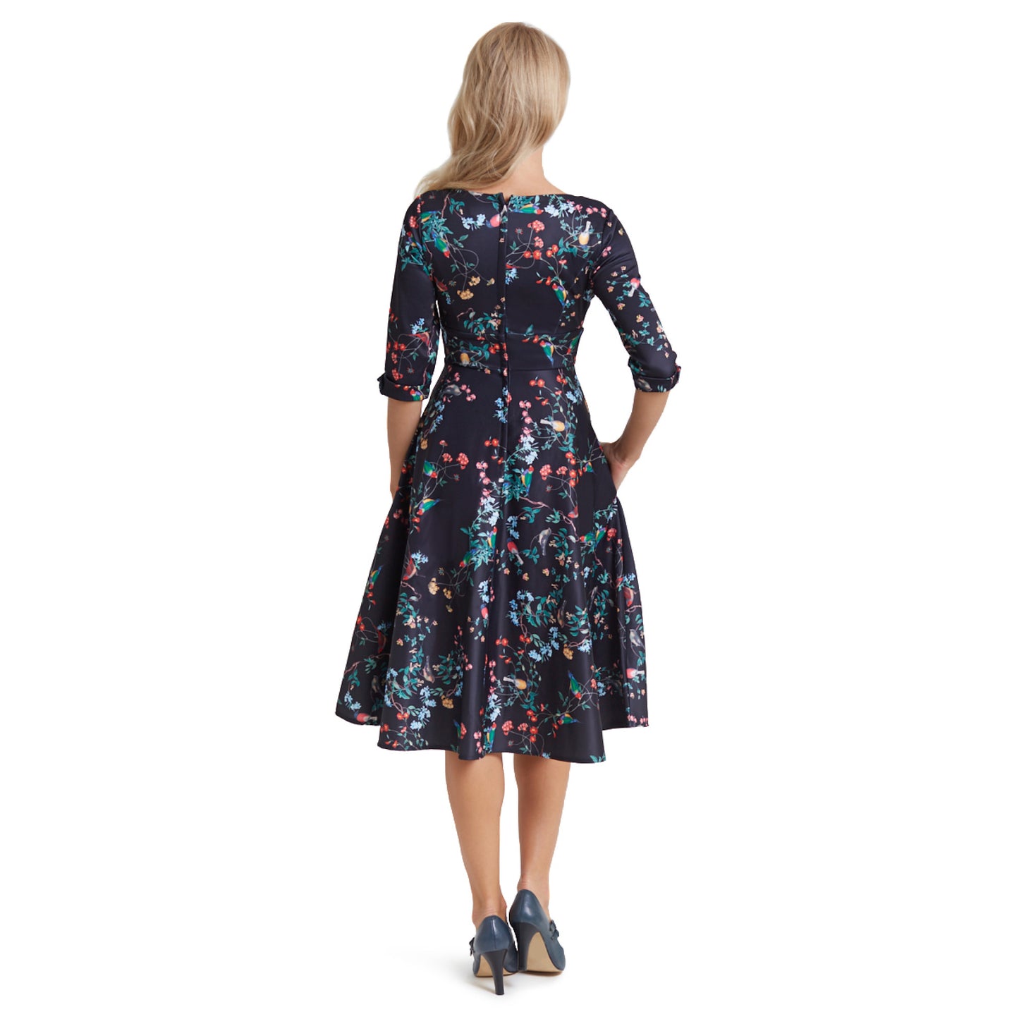 Scarlette Floral Bird Print Midi Dress by Dolly and Dotty
