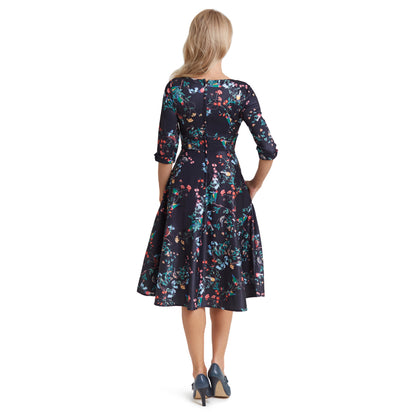 Scarlette Floral Bird Print Midi Dress by Dolly and Dotty
