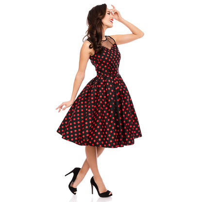 Elizabeth Vintage Swing Dress in Black/Red Polka by Dolly & Dotty