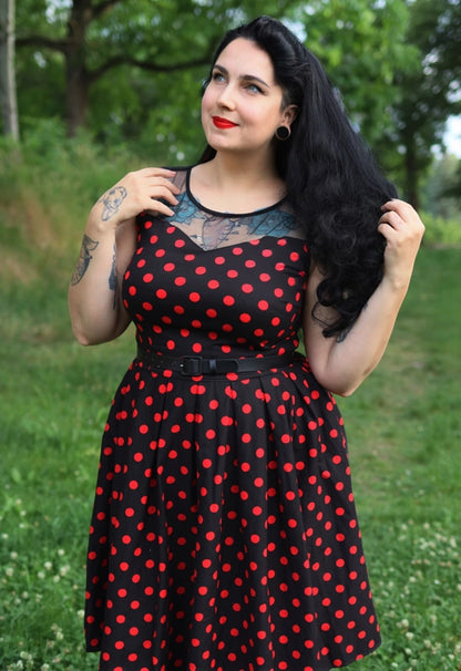 Elizabeth Vintage Swing Dress in Black/Red Polka by Dolly & Dotty