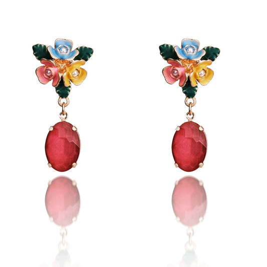 Flower Drop Earrings: Hand Painted Peony Earrings by Lovett & Co