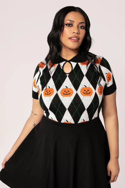 Pumpkin Head Knit Top by Hell Bunny