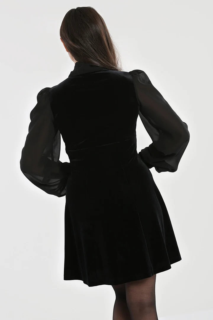 Gabriella Black Velvet Mini Dress by Hell Bunny