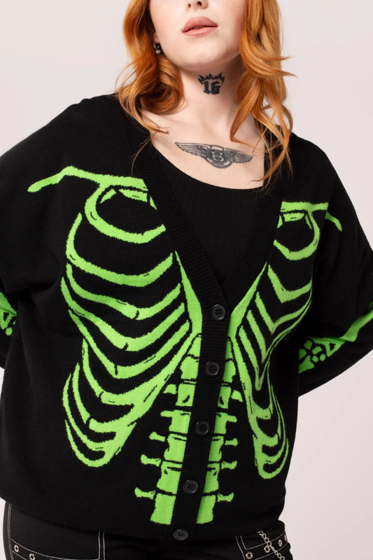 Skeleton Cardigan Green/Black by Hell Bunny