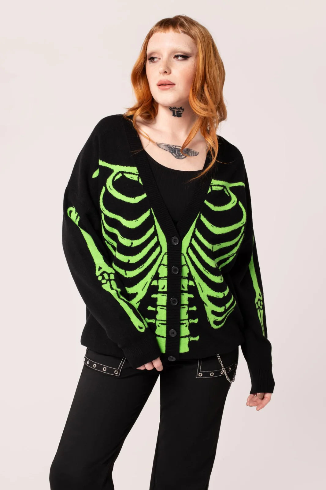 Skeleton Cardigan Green/Black by Hell Bunny