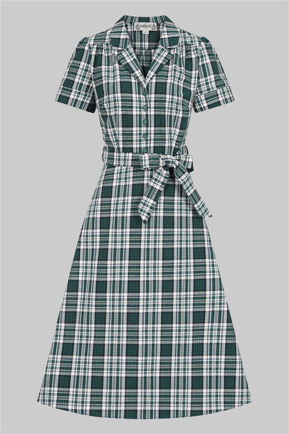 Alexandrea Belted Emerald Check Dress by Collectif