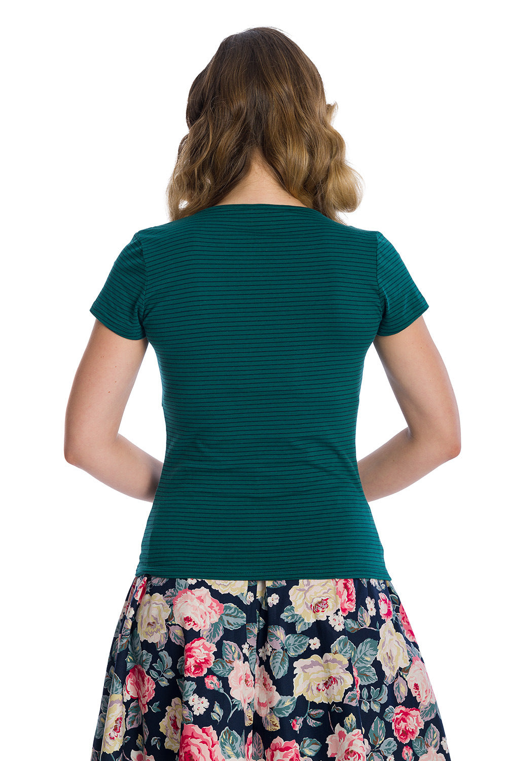 Danni Short Sleeve Stripe Top in Green by Banned