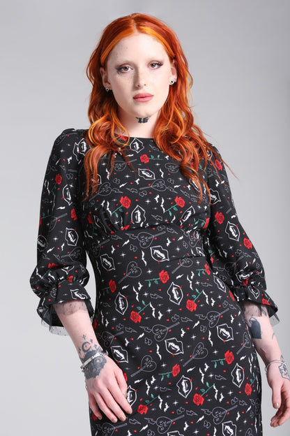Lilith Vampire Fangs Fishtail Dress by Hell Bunny