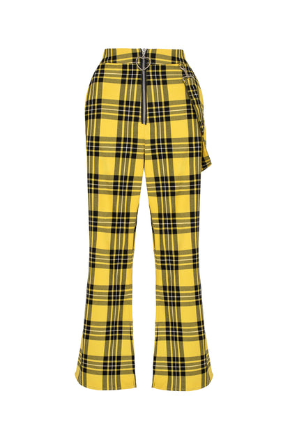 Corey Yellow Plaid Cropped Trousers by Hell Bunny