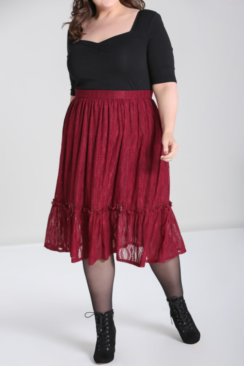 Rhea Burgundy Lace Mid Skirt