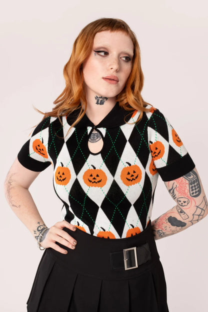 Pumpkin Head Knit Top by Hell Bunny