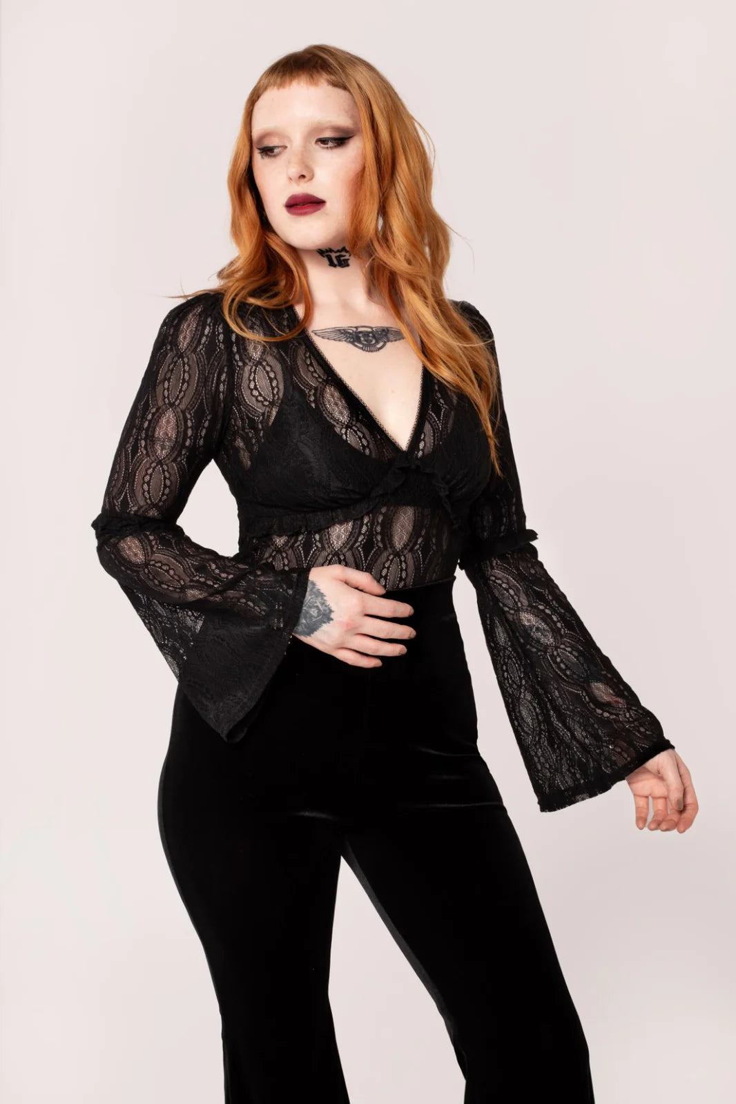 Rhea Black Lace Top by Hell Bunny