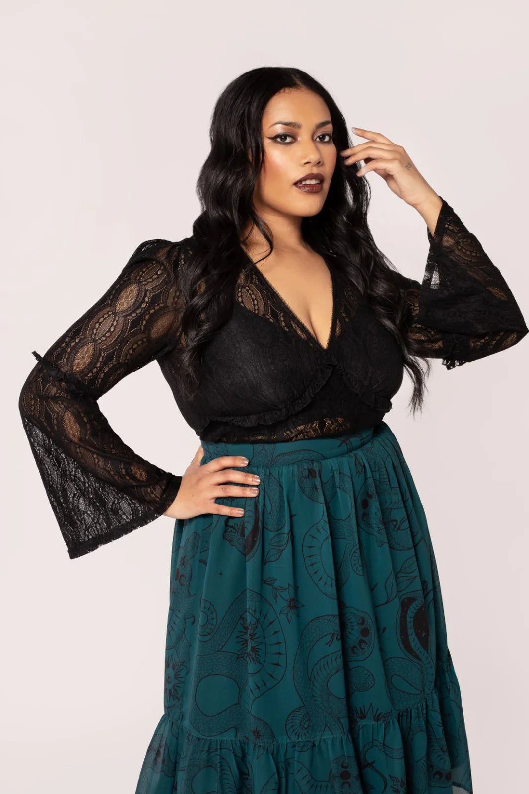 Rhea Black Lace Top by Hell Bunny