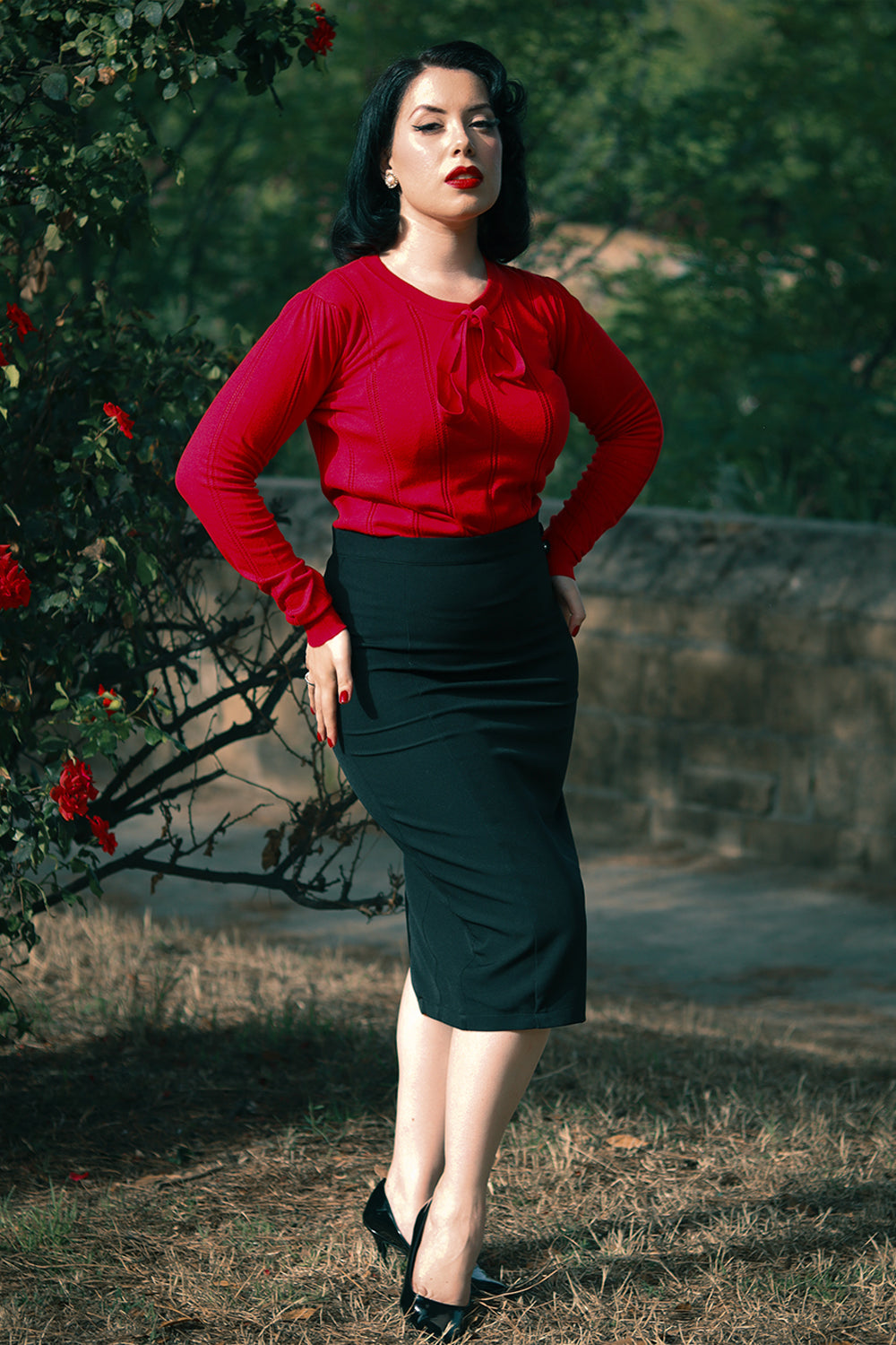 Shelly Knitted Top In Red by Hearts and Roses