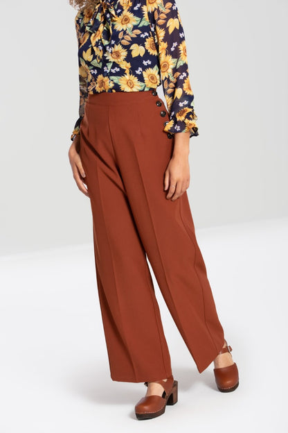 Ginger Swing Trousers in Brown by Hell Bunny