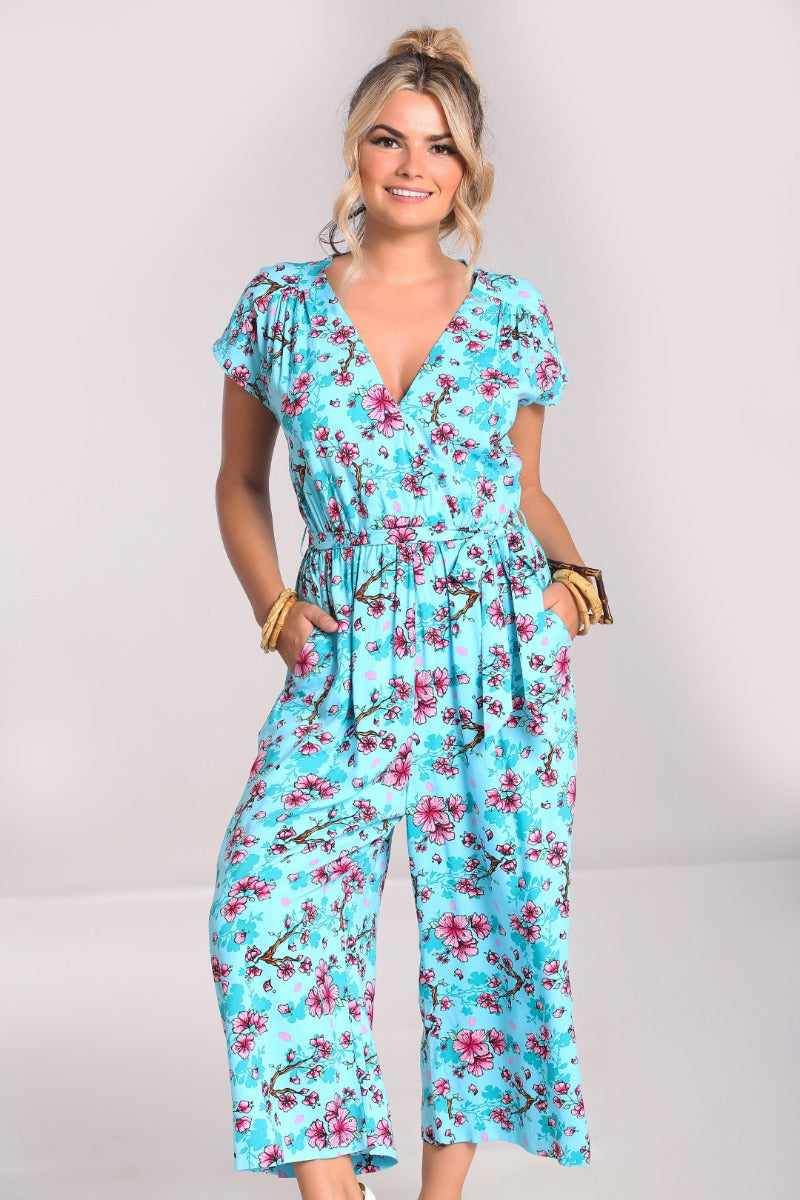 Louella Cherry Blossom Jumpsuit by Hell Bunny