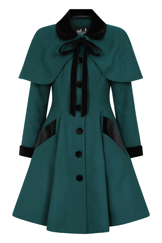 Dark green vintage coat with removable short cape around the shoulders