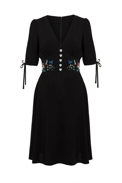 Natura Embroidered Black Dress by Hell Bunny