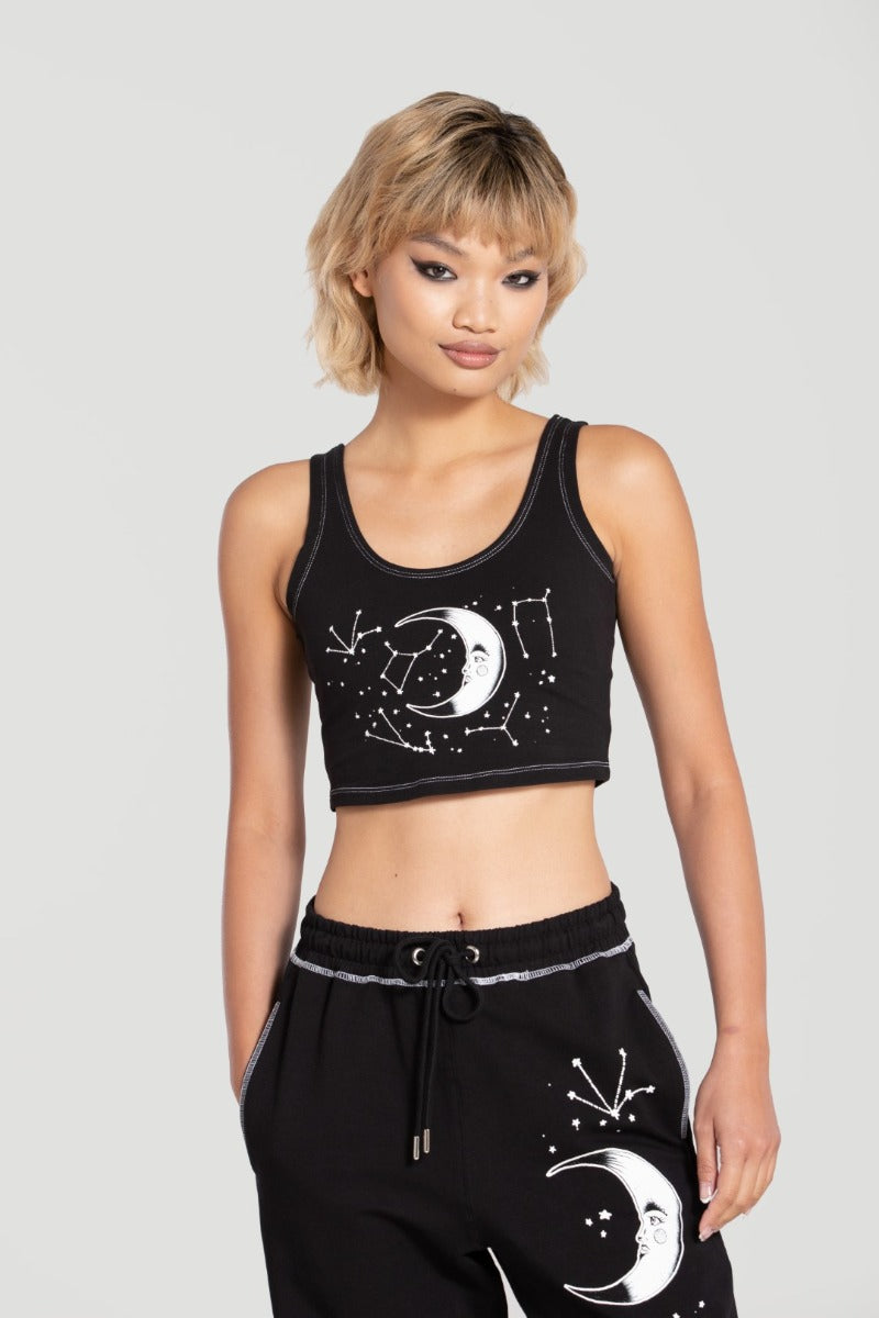 Solaris Moon and Stars Crop Top by Hell Bunny