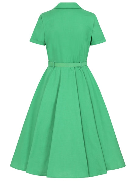Caterina Vintage Plain Green Swing Dress by Collectif