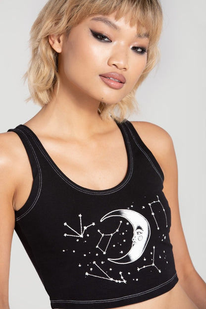 Solaris Moon and Stars Crop Top by Hell Bunny
