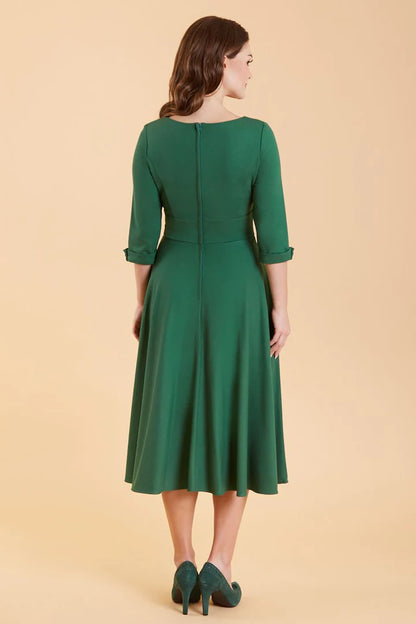 Scarlette Long Sleeved Dark Green Midi Dress by Dolly & Dotty