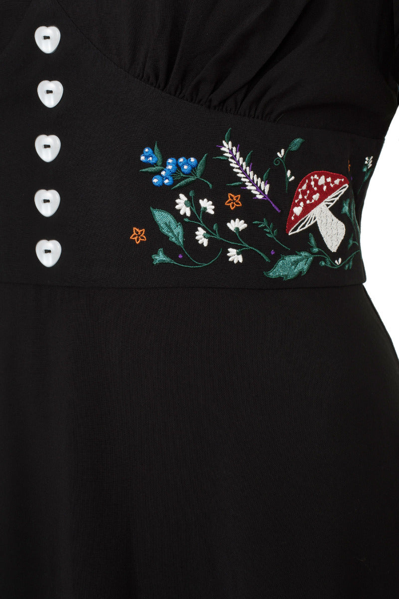 Natura Embroidered Black Dress by Hell Bunny