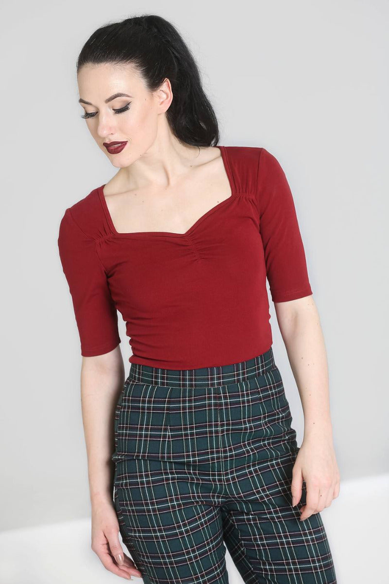 Philippa Top in Burgundy by Hell Bunny