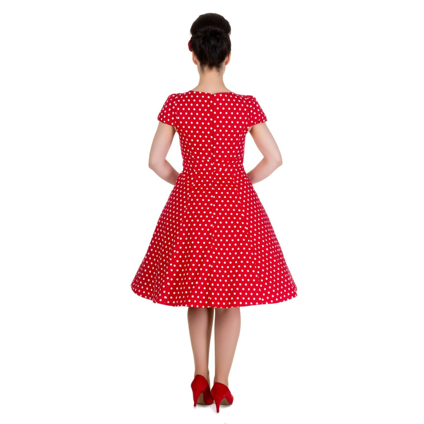 Claudia 50s Style Red and White Polka Swing Dress by Dolly & Dotty