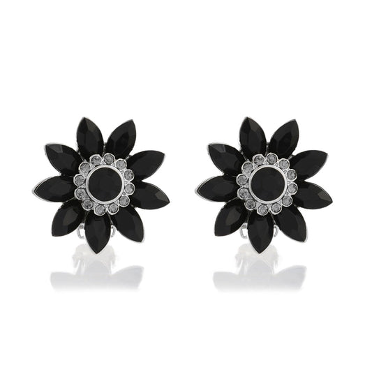 Audrey Jet Flower Clip On Earrings by Lovett & Co