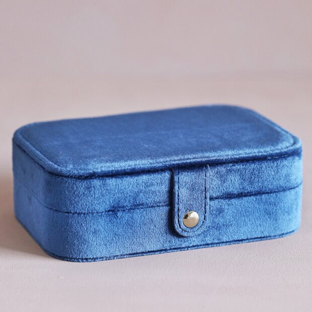 Navy Blue Velvet Rectangular Travel Jewellery Case