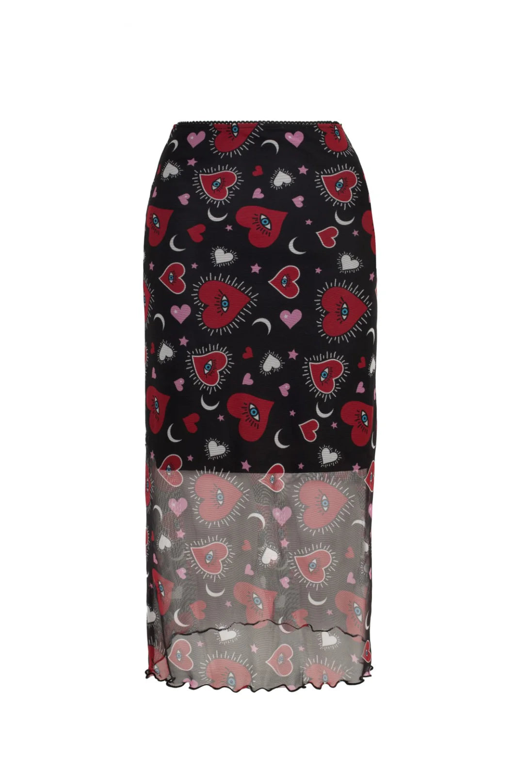 Kate Heart Print Mesh Pencil Skirt by Hell Bunny