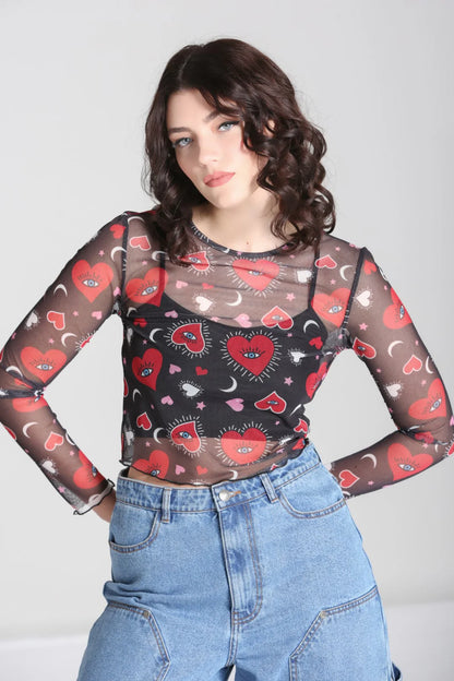 Kate Heart Mesh Top by Hell Bunny