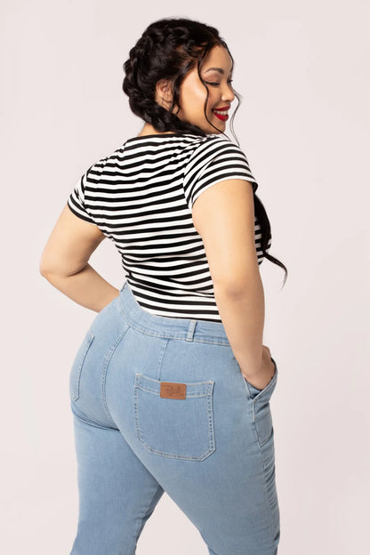 Kit Black and White Stripe Top by Hell Bunny