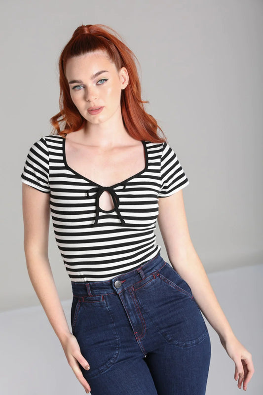 Kit Black and White Stripe Top by Hell Bunny