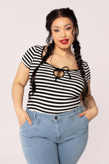 Kit Black and White Stripe Top by Hell Bunny