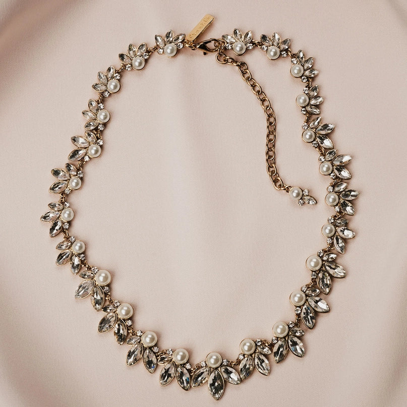 Leaf and Pearl Crystal Necklace by Lovett & Co