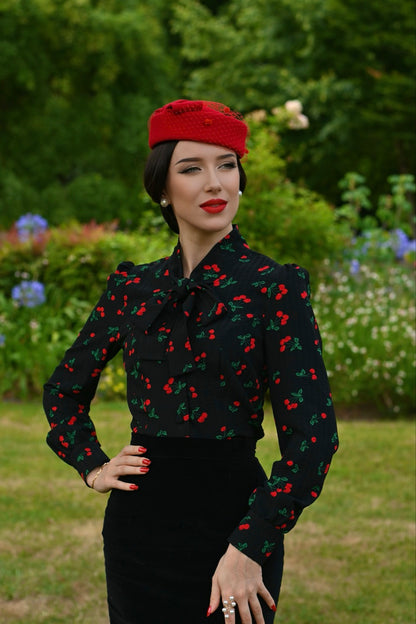 Lena Long Sleeved Cherry Print Blouse by Hearts and Roses