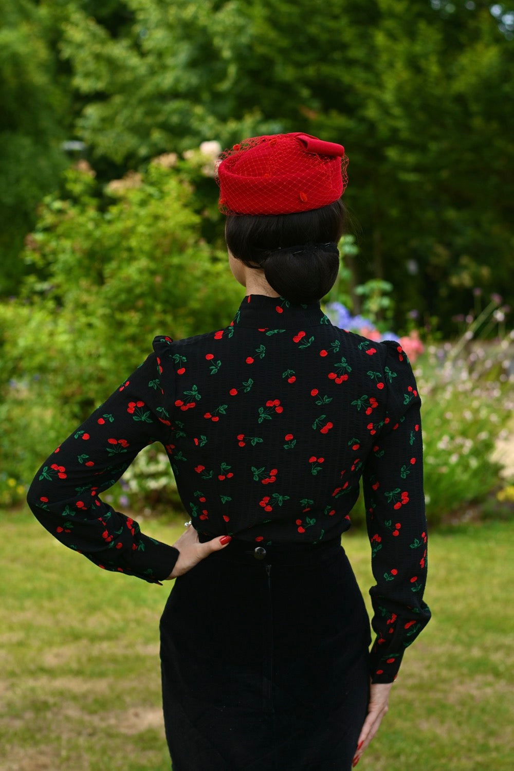 Lena Long Sleeved Cherry Print Blouse by Hearts and Roses