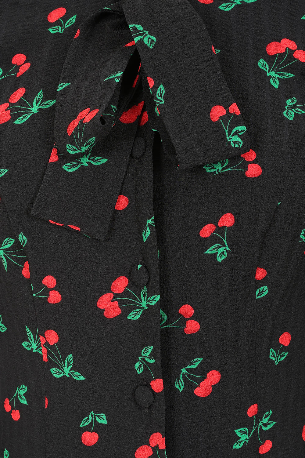 Black fabric with red cherry pattern