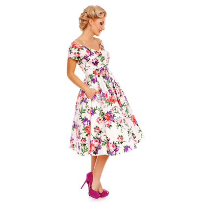 Lily Floral Off Shoulder Swing Dress by Dolly & Dotty