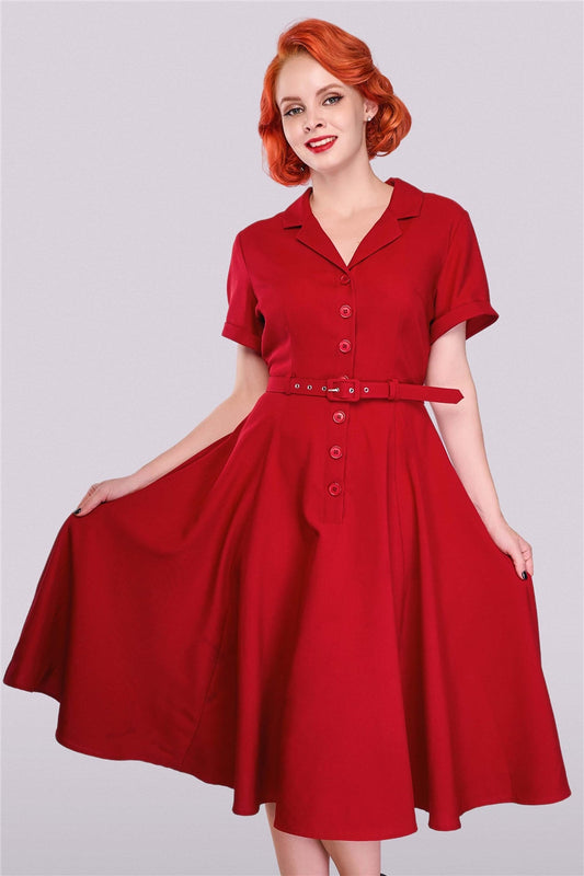 Christine Flared Red 50s Dress by Collectif x Lindy Bop