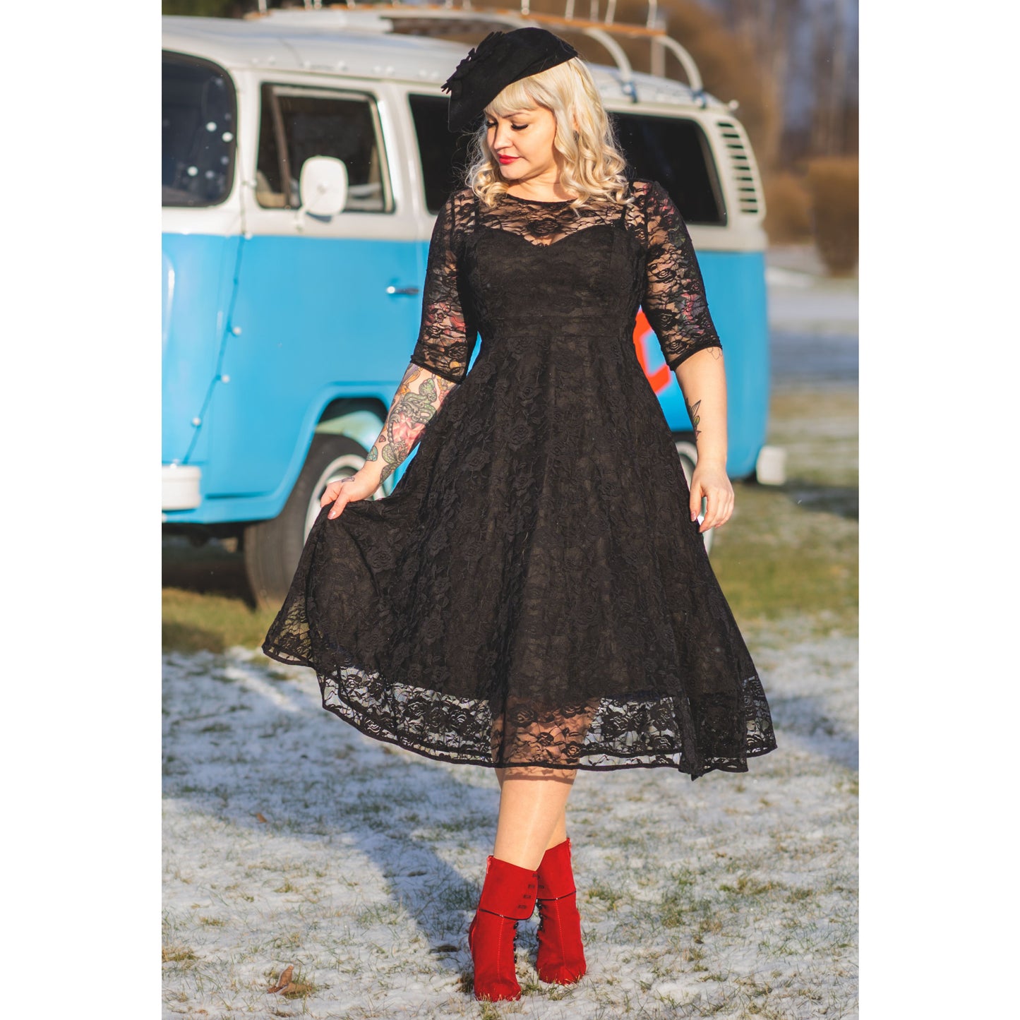 Madeline Long Sleeved Black Lace Dress by Dolly and Dotty