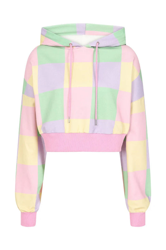 Mila Pastel Check Hoodie by Hell Bunny
