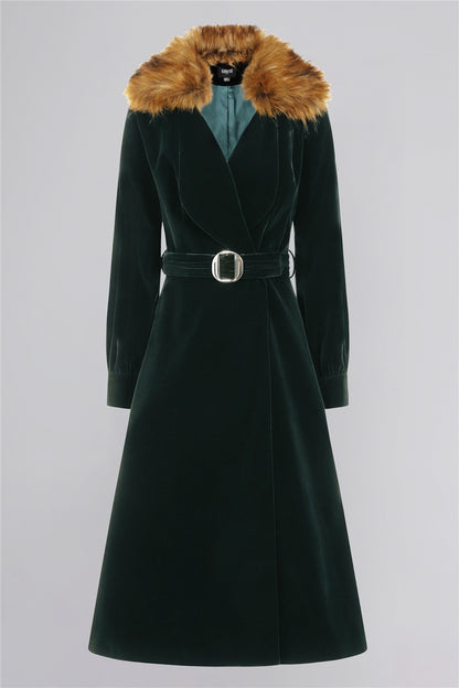 Patsy Dark Green Velvet Coat by Collectif